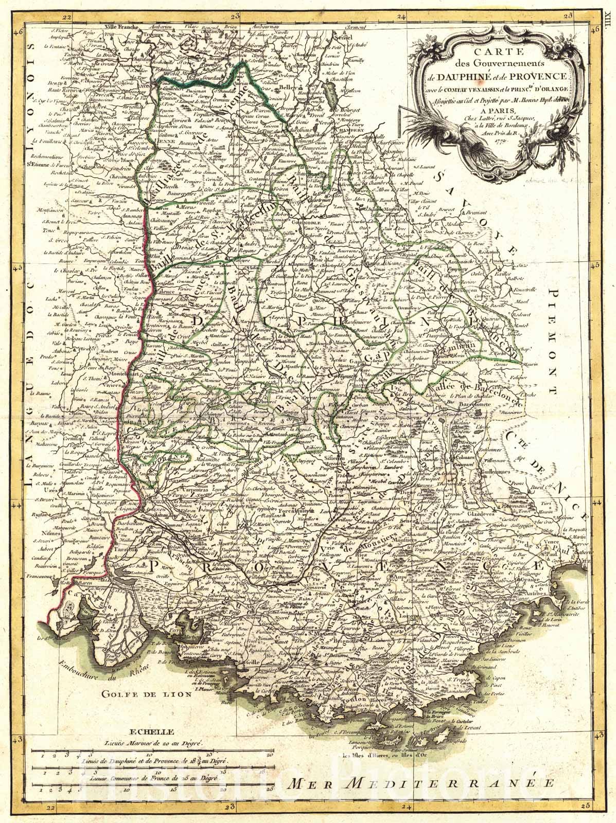 Historic Map : 1771 Carte des Gouvernements de Dauphine : Vintage Wall Art