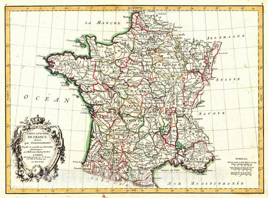 Historic Map : 1771 Carte Generale de France divisee par Gouvernements : Vintage Wall Art