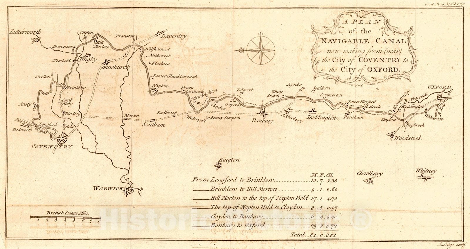Historic Map : 1771 A Plan of the Navigable Canal now making from (near) the City of Coventry to the City of Oxford : Vintage Wall Art