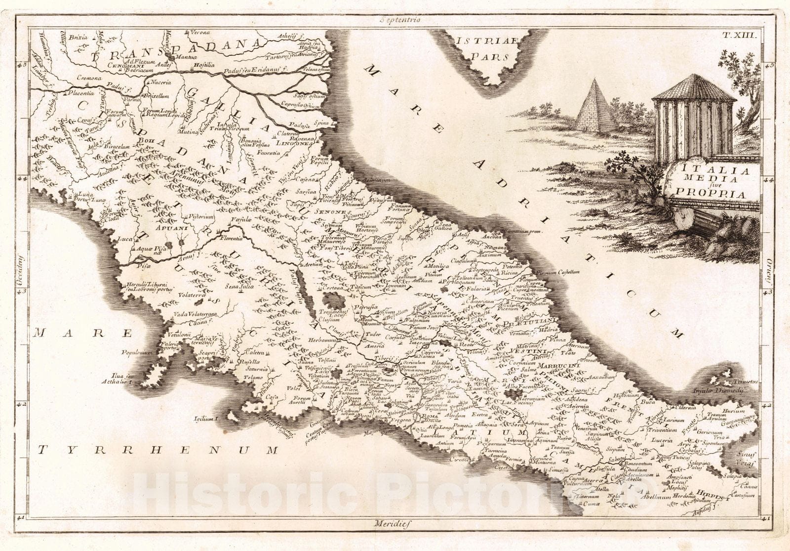 Historic Map : 1774 Italia Media Sire Propria : Vintage Wall Art
