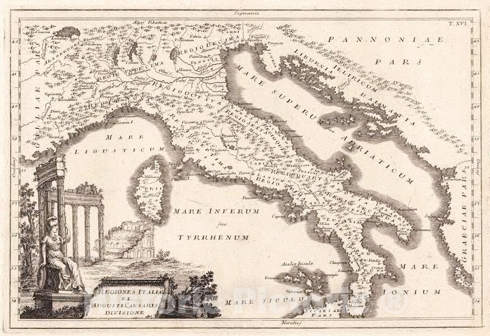 Historic Map : 1774 Regiones Italiae ex Augusti Caesaris Divisione  : Vintage Wall Art