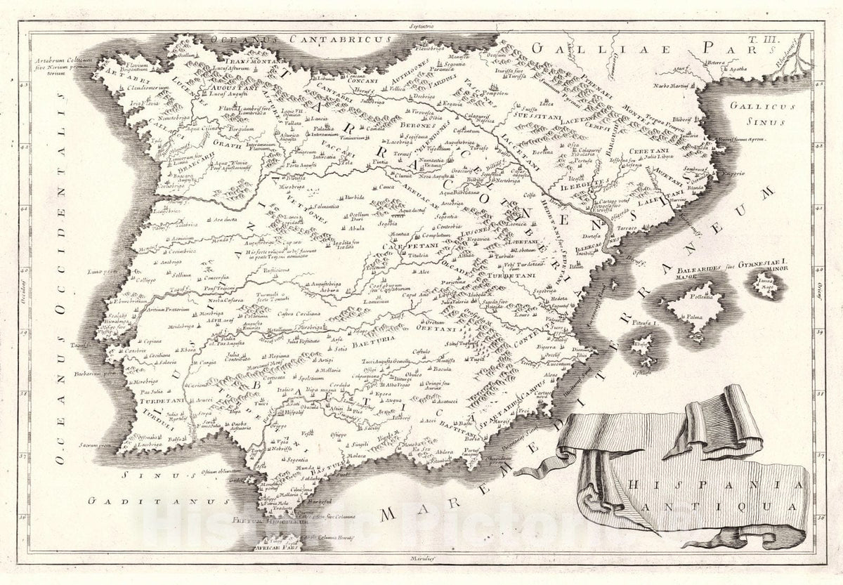 Historic Map : 1774 Hispania Antiqua : Vintage Wall Art
