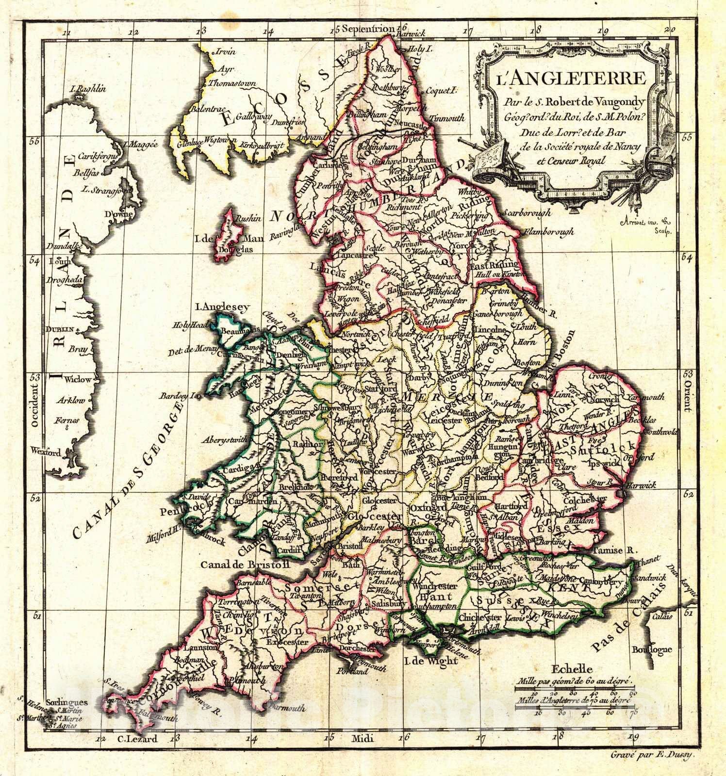 Historic Map : 1778 L'Angleterre : Vintage Wall Art