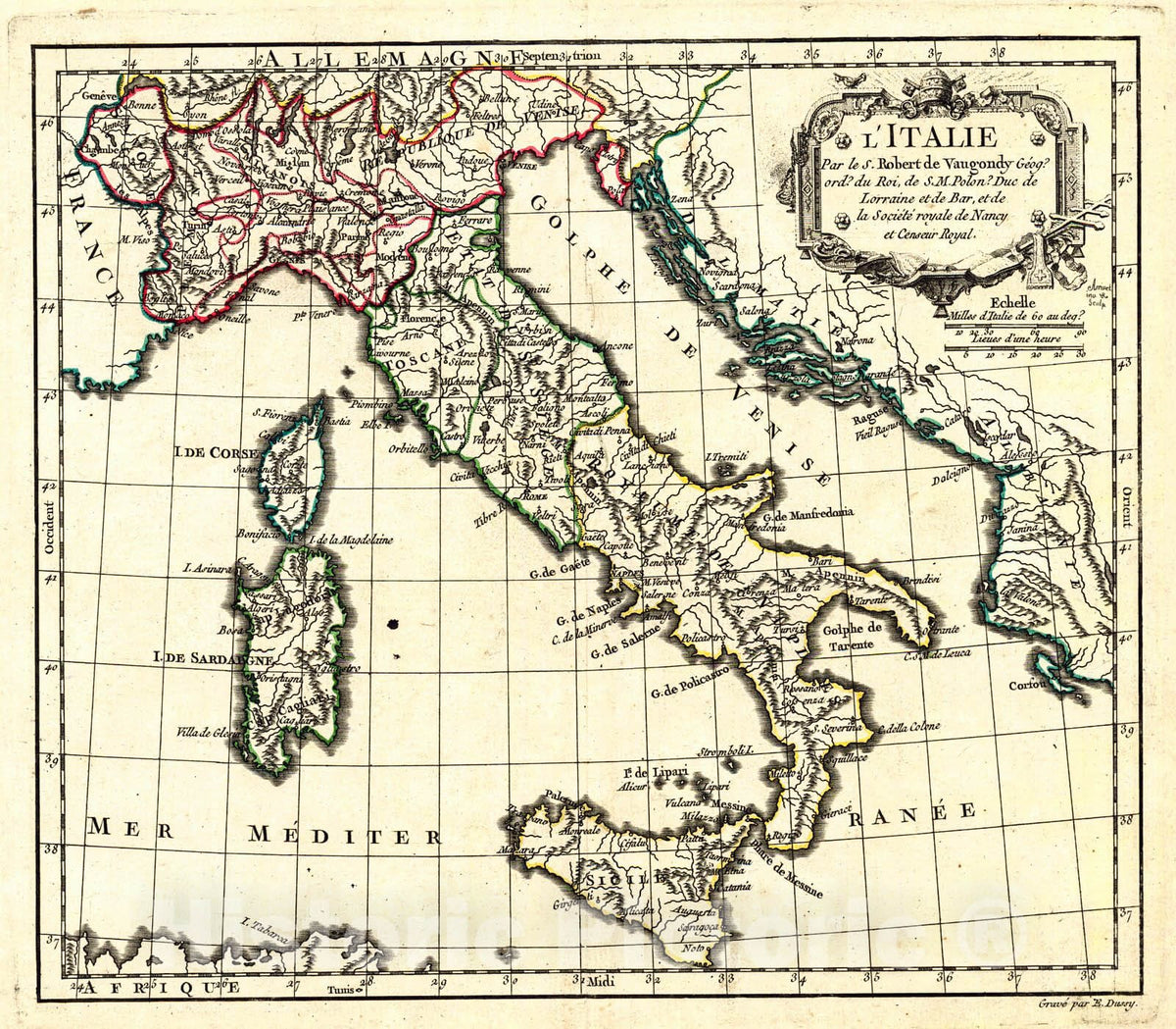 Historic Map : 1778 L'Italie : Vintage Wall Art