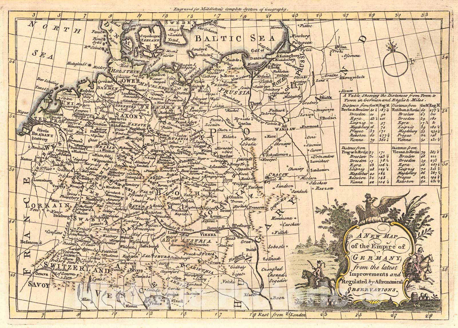 Historic Map : 1778 A New Map of the Empire of Germany, from the latest Improvements and Regulated by Astronomical Observations : Vintage Wall Art