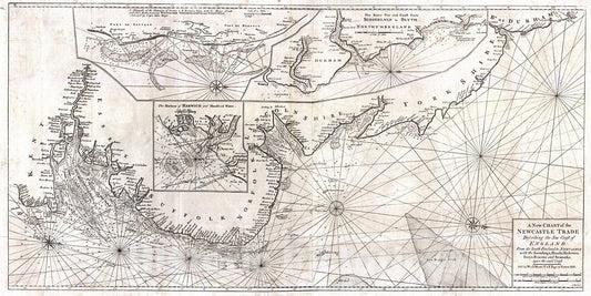 Historic Map : 1779 A New Chart of the Newcastle Trade Describing the Sea Coast of England from the South Foreland to Newcastle : Vintage Wall Art