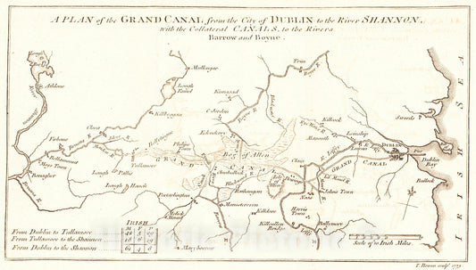 Historic Map : 1779 A Plan of the Grand Canal from the City of Dublin to the River Shannon with the Collateral Canals to the Rivers Barrow and Boyne : Vintage Wall Art