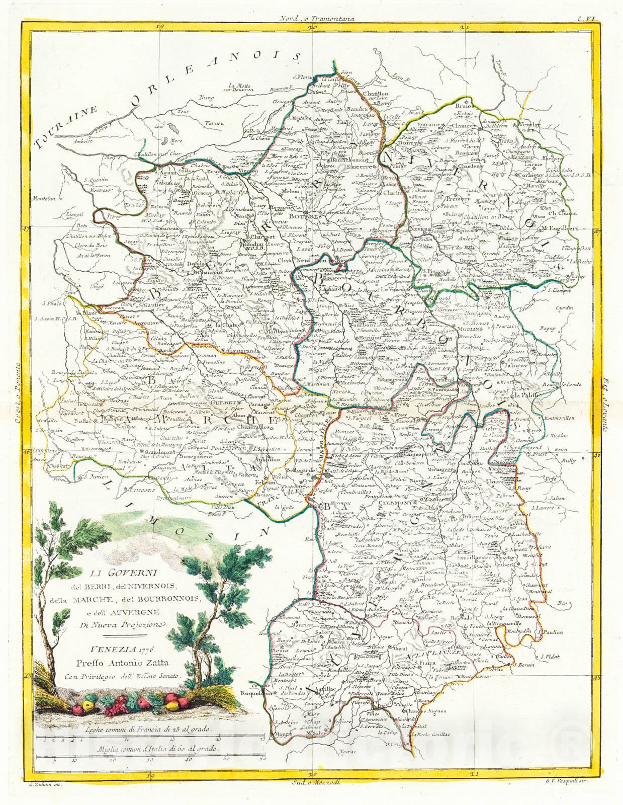 Historic Map : 1779 Li Governi del Berri, del Nivernois, della Marche, del Bourbonnois, e dell Auvergne : Vintage Wall Art
