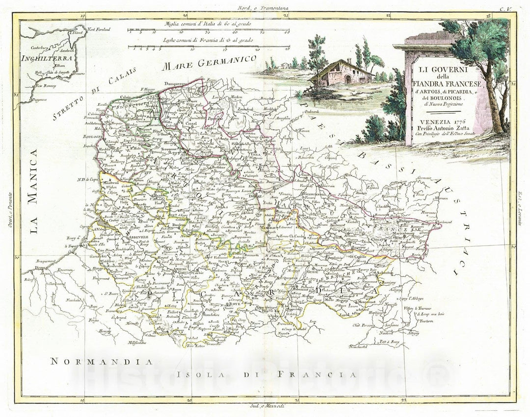 Historic Map : 1779 Li Governi della Fiandra Francese, d'Artois, di Picardia, e del Boulonois : Vintage Wall Art