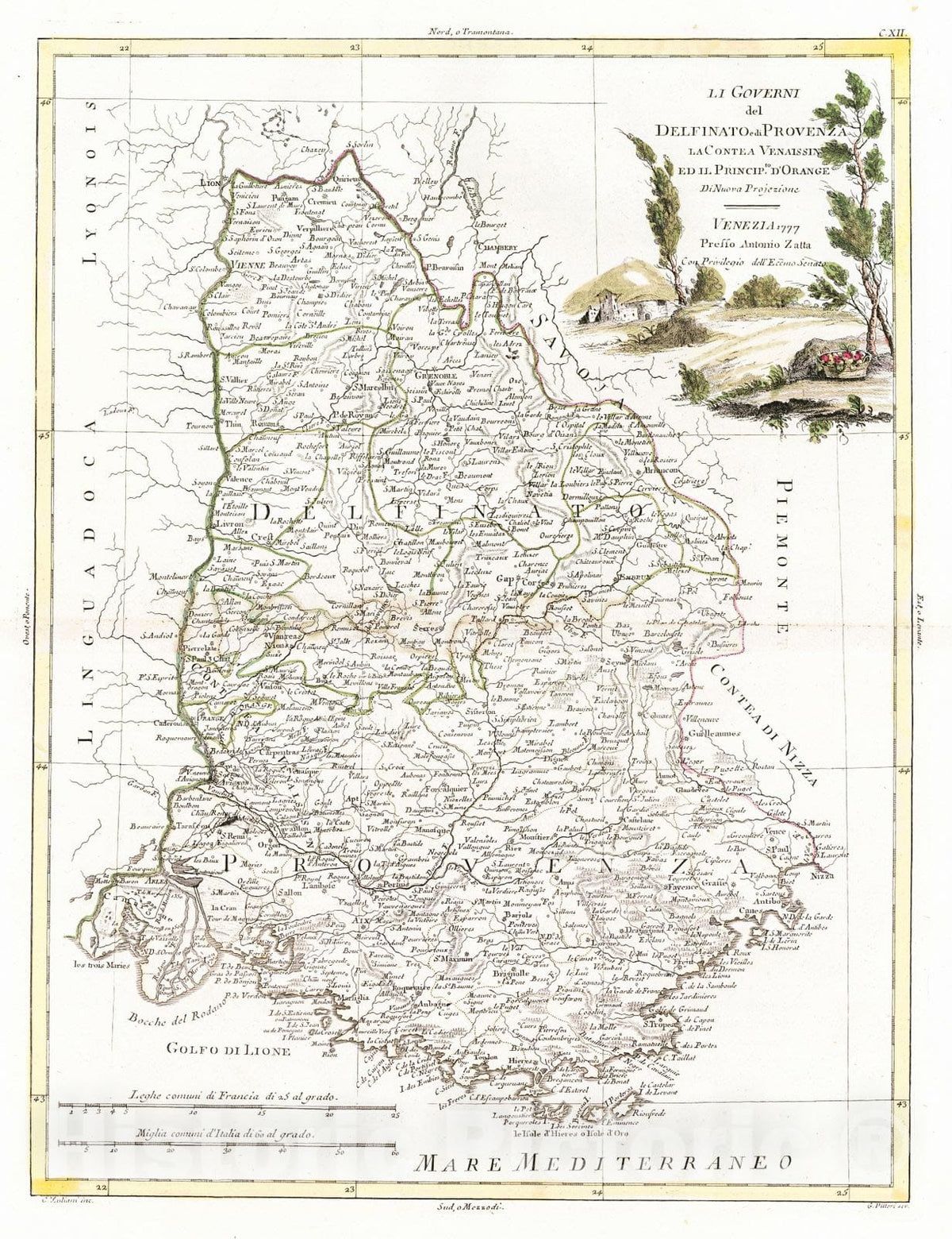 Historic Map : 1779 Li Governi del Delfinato e di Provenza La Contea Venaissin ed il Princip. D'Orange : Vintage Wall Art