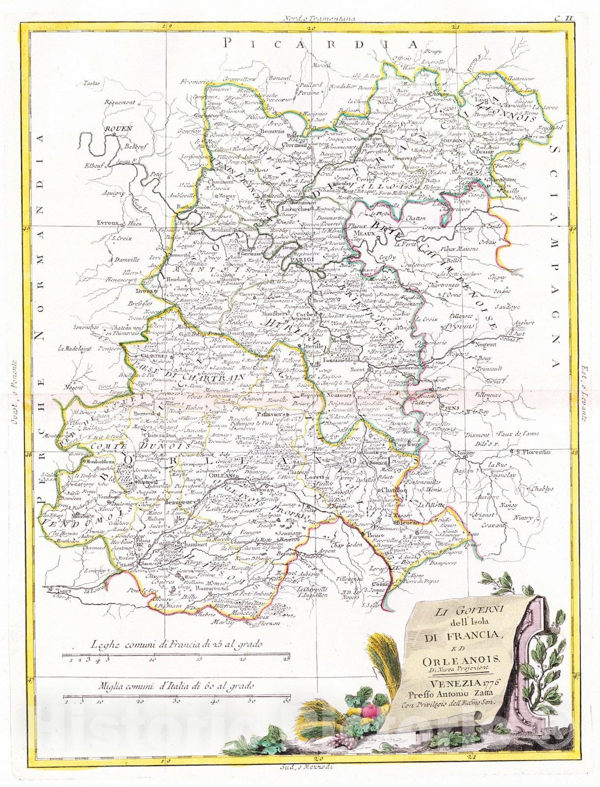 Historic Map : 1779 Li Governi dell Isola Di Francia, ed Orleanois : Vintage Wall Art