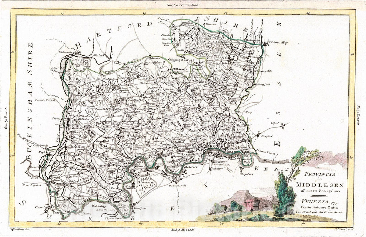 Historic Map : 1779 Provincia di Middlesex : Vintage Wall Art