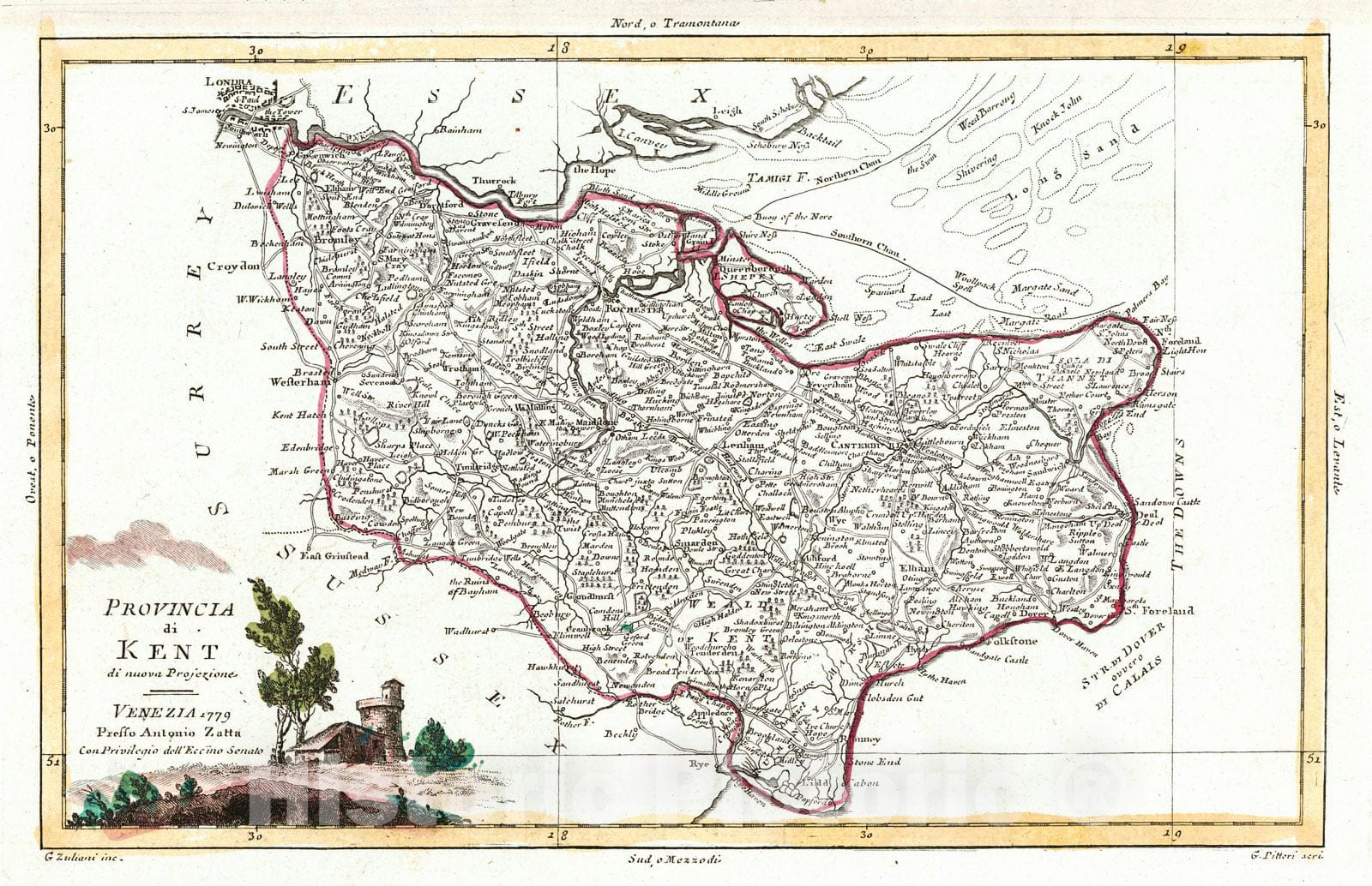 Historic Map : 1779 Provincia di Kent : Vintage Wall Art