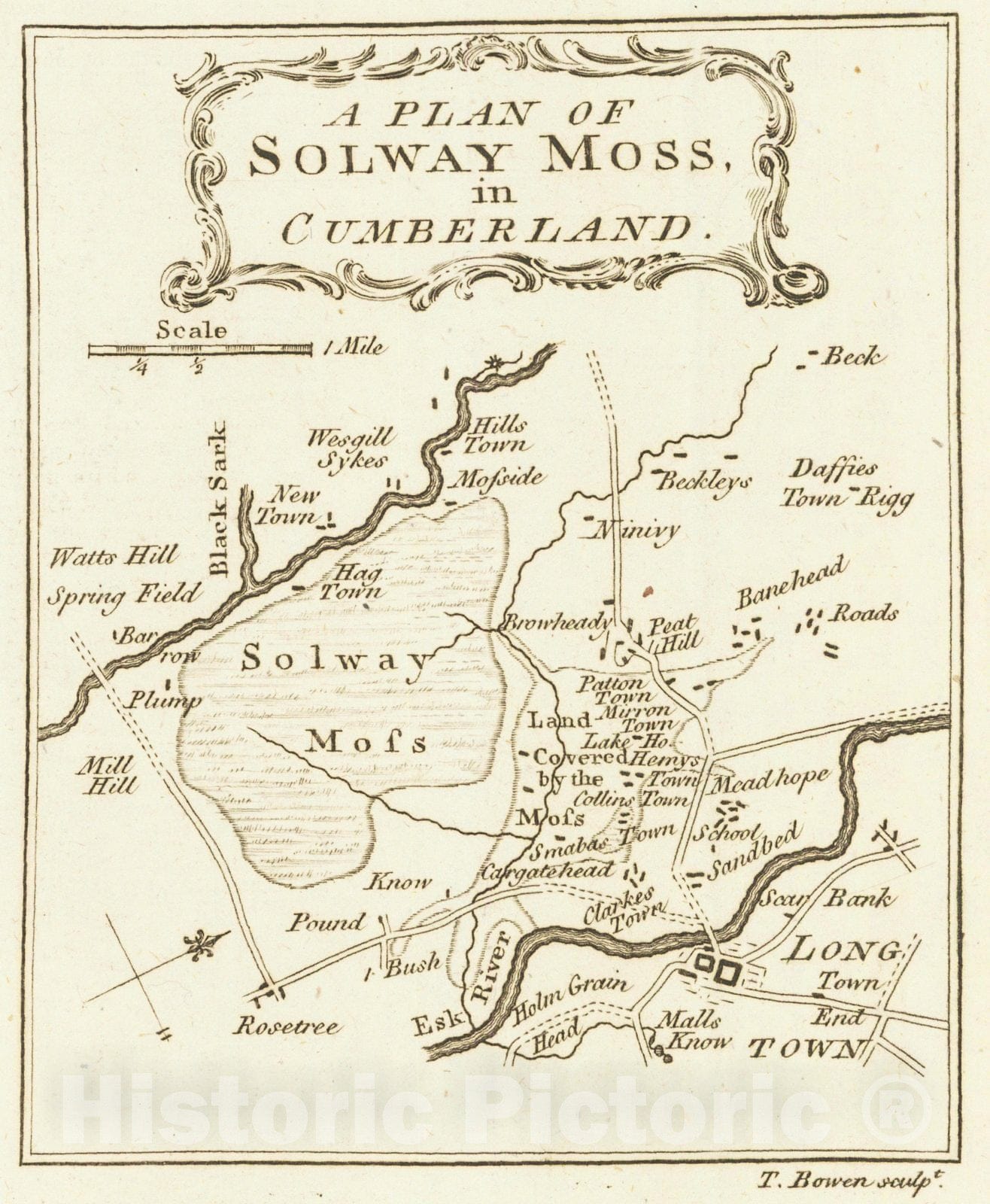 Historic Map : 1779 A plan of Solway Moss in Cumberland : Vintage Wall Art