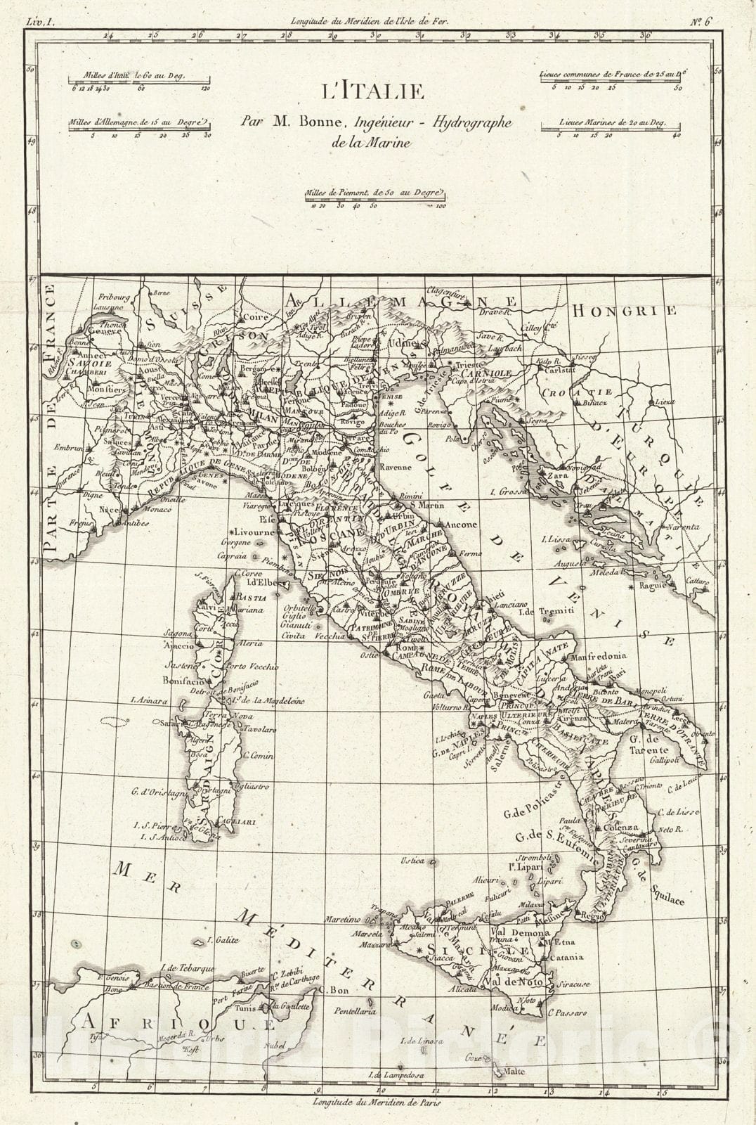 Historic Map : 1779 L'Italie : Vintage Wall Art