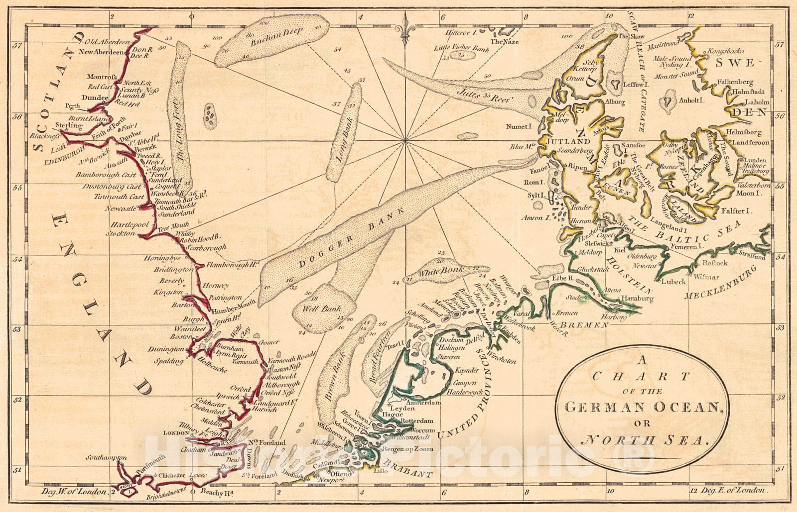 Historic Map : 1780 A Chart of the German Ocean, or North Sea : Vintage Wall Art