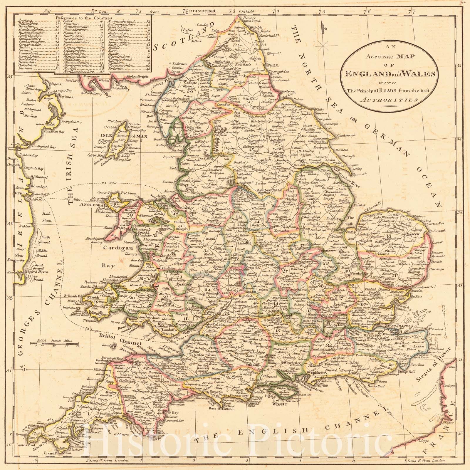 Historic Map : 1786 An Accurate Map of England and Wales with the Principal Roads from the best Authorities : Vintage Wall Art