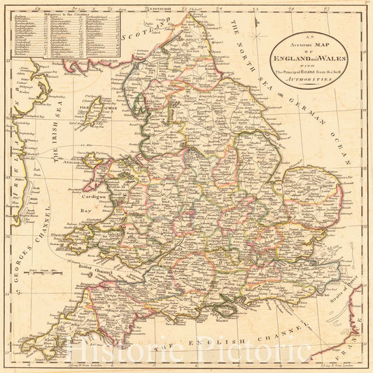 Historic Map : 1786 An Accurate Map of England and Wales with the Principal Roads from the best Authorities : Vintage Wall Art