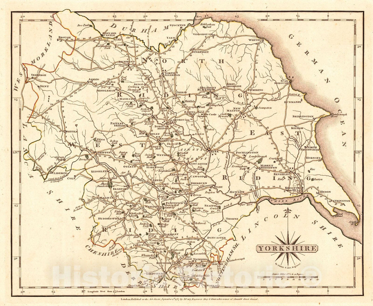 Historic Map : 1787 Yorkshire : Vintage Wall Art