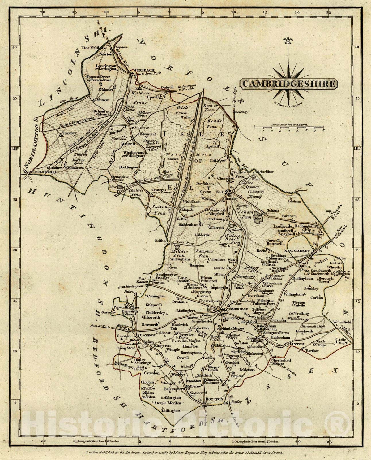 Historic Map : 1787 Cambridgeshire : Vintage Wall Art