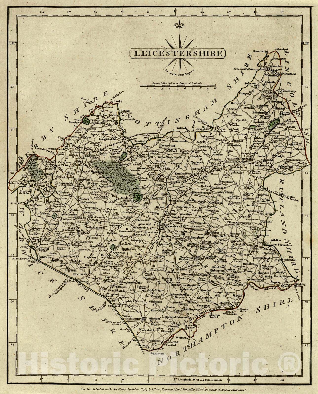 Historic Map : 1787 Leicestershire : Vintage Wall Art