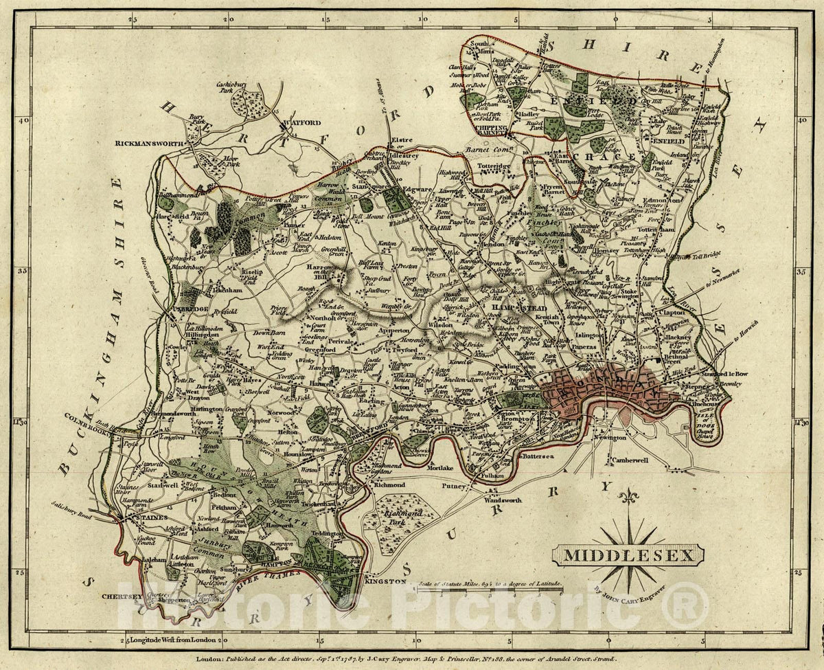 Historic Map : 1787 Middlesex : Vintage Wall Art