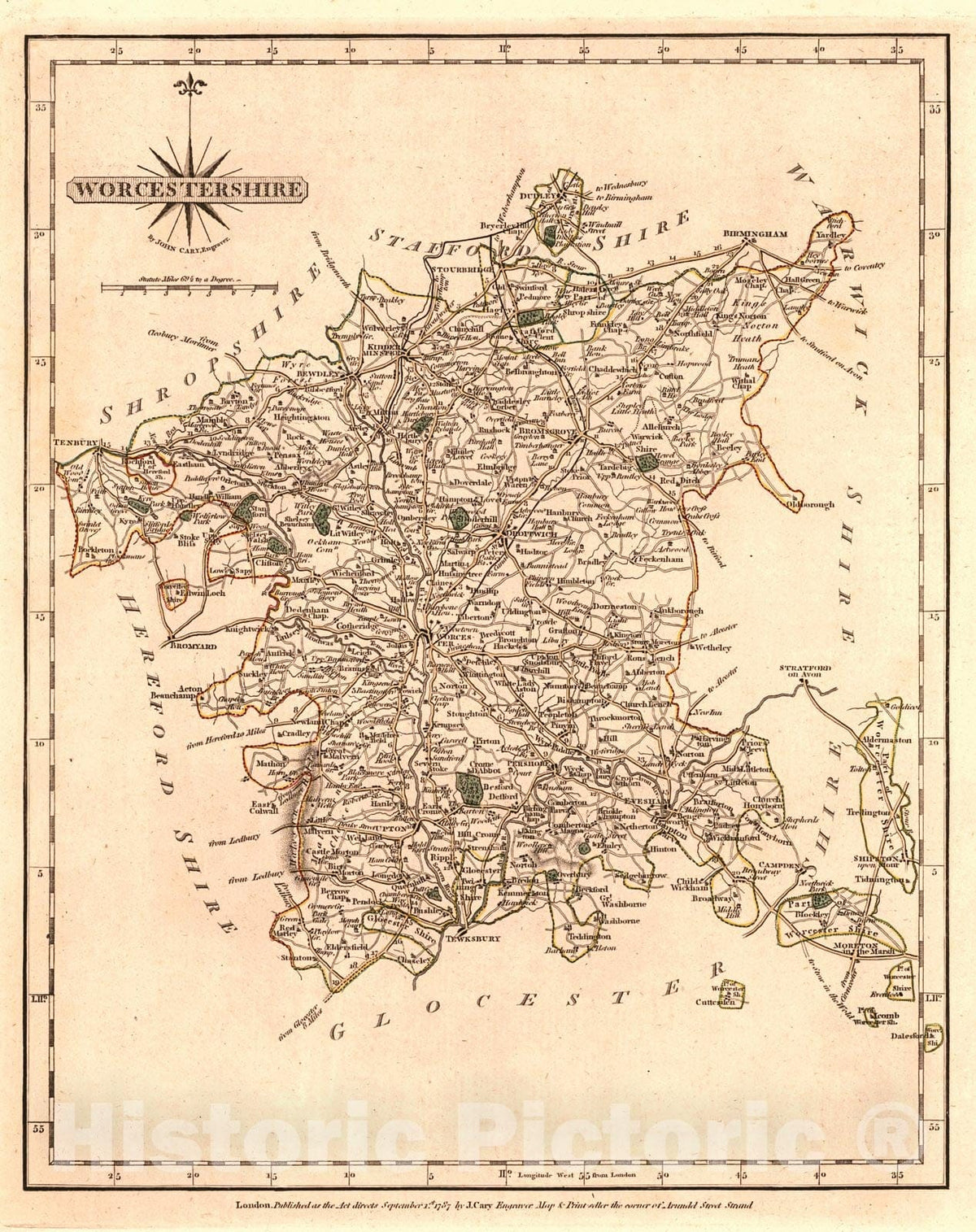 Historic Map : 1787 Worcestershire : Vintage Wall Art