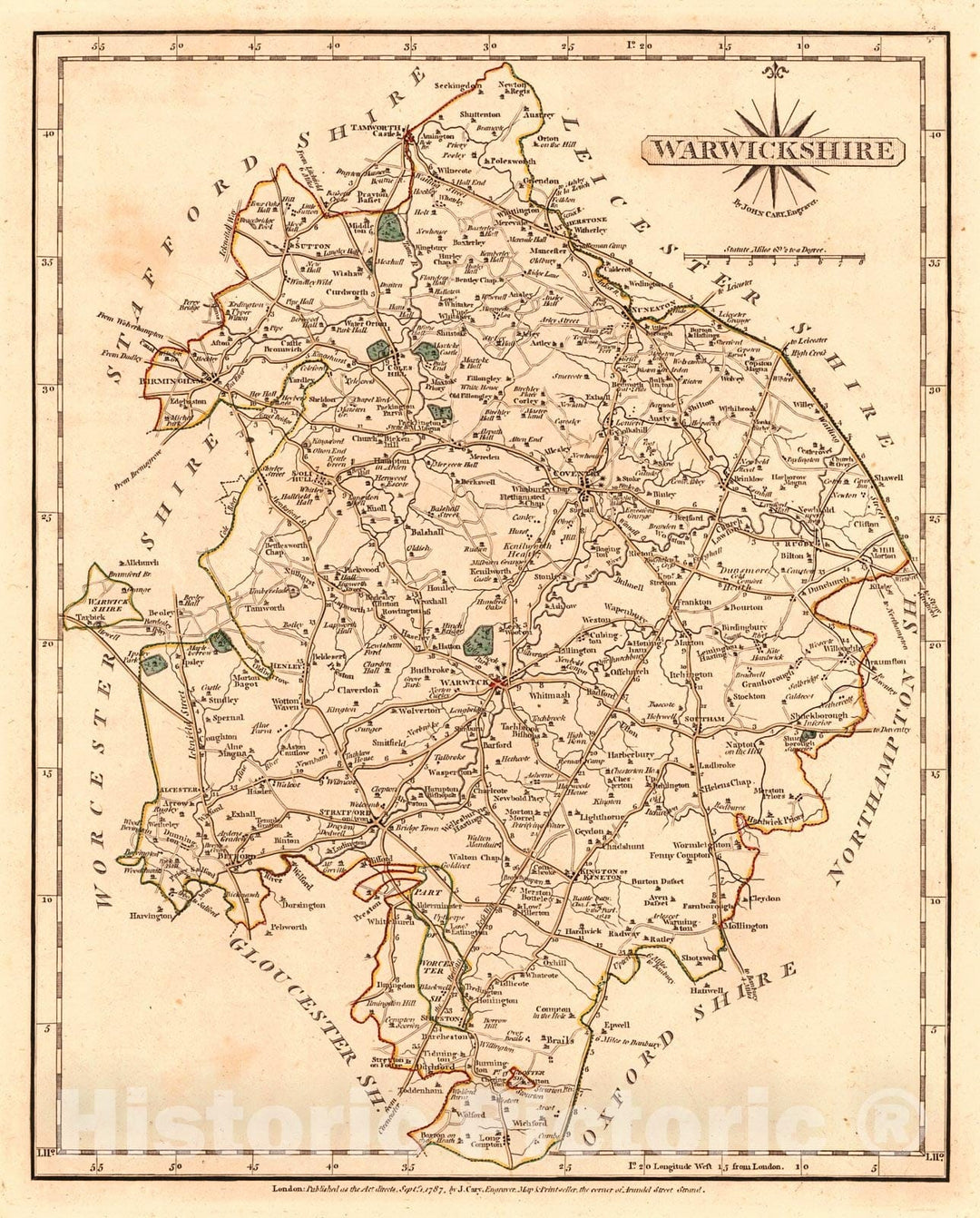 Historic Map : 1787 Warwickshire : Vintage Wall Art
