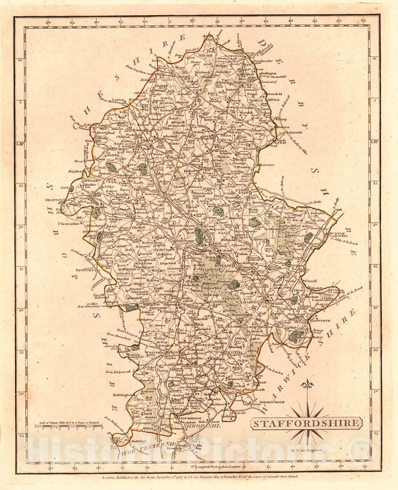 Historic Map : 1787 Staffordshire : Vintage Wall Art