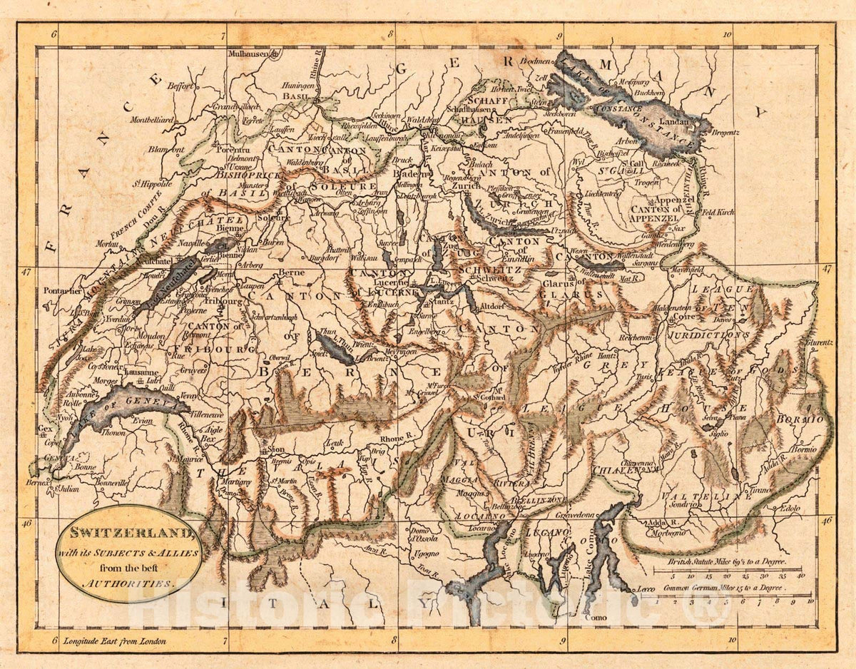Historic Map : 1789 Switzerland, with its Subjects & Allies from the best Authorities : Vintage Wall Art