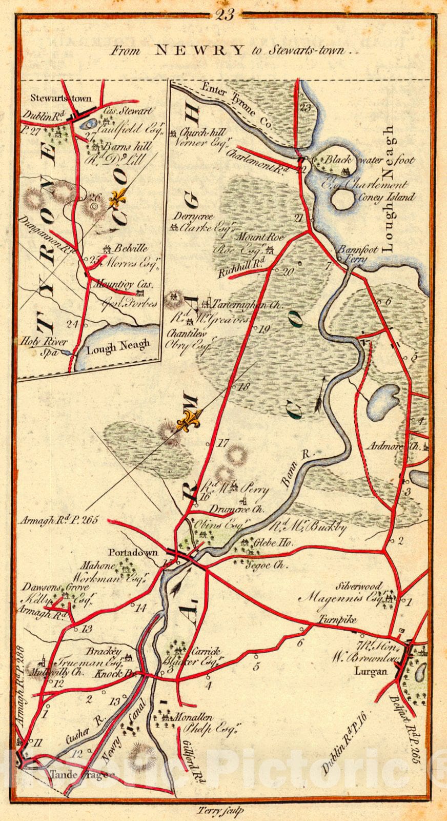 Historic Map : 1790 From Newry to Stewarts-town : Vintage Wall Art