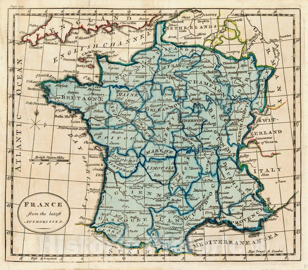 Historic Map : 1790 France from the latest Authorities : Vintage Wall Art