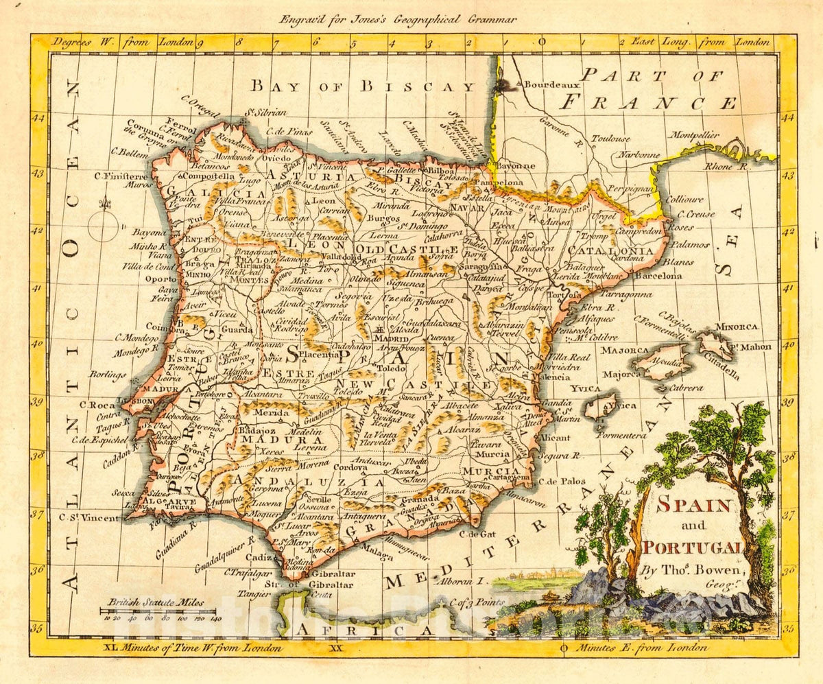 Historic Map : 1792 Spain and Portugal : Vintage Wall Art
