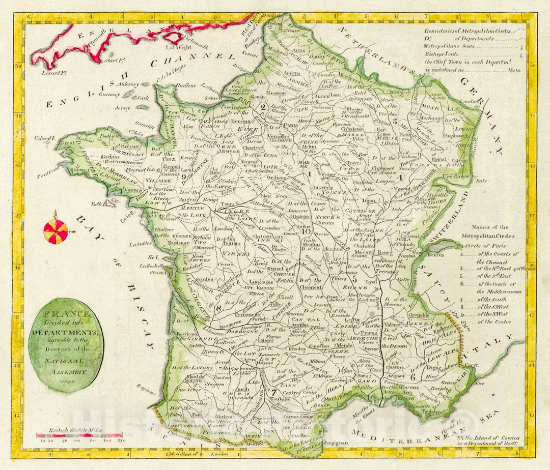 Historic Map : 1796 France, Divided Into Departments; Agreable to the Decrees of the National Assembly : Vintage Wall Art