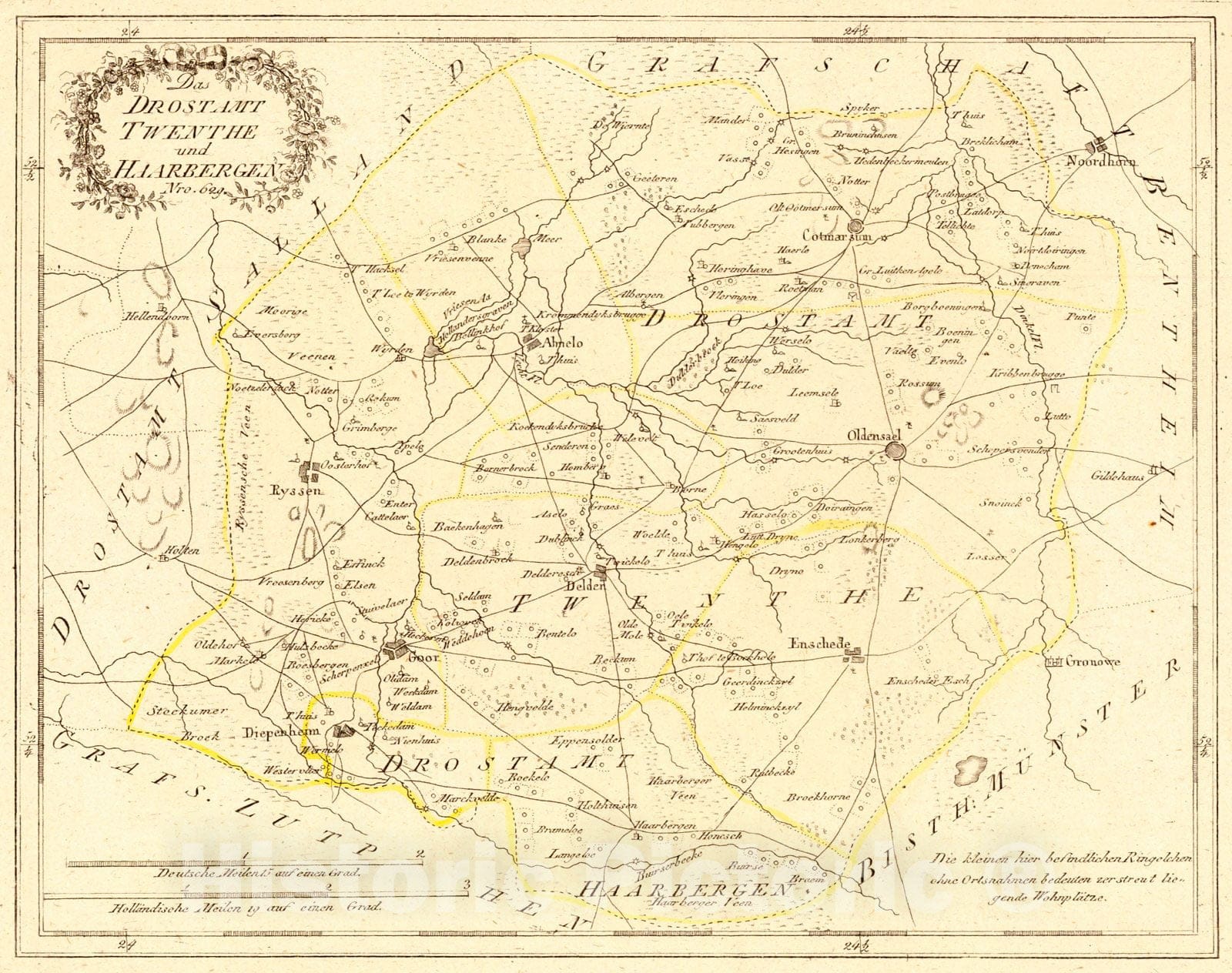 Historic Map : 1797 Das Drostamt Twenthe und Haarbergen Nro. 629 : Vintage Wall Art