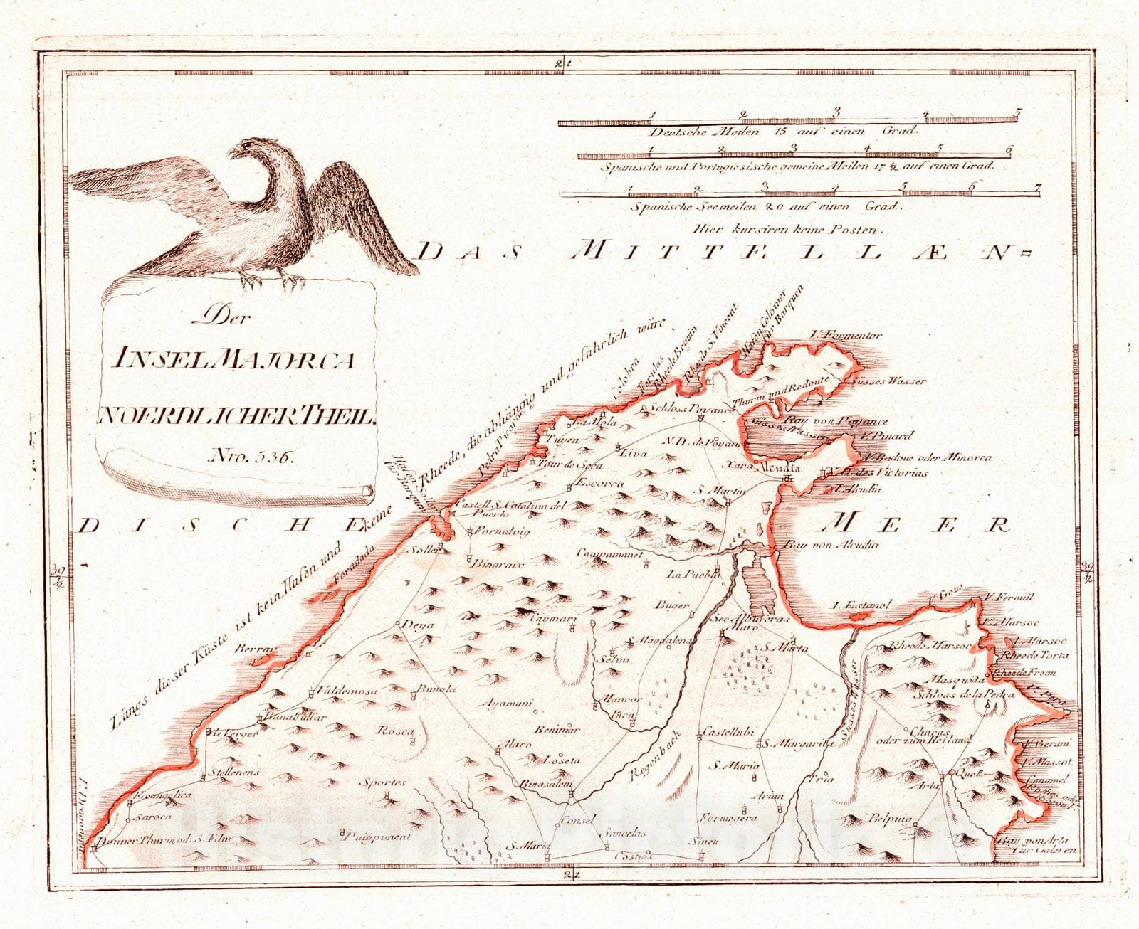 Historic Map : 1797 Der Insel Majorca Noerdlicher Theil : Vintage Wall Art