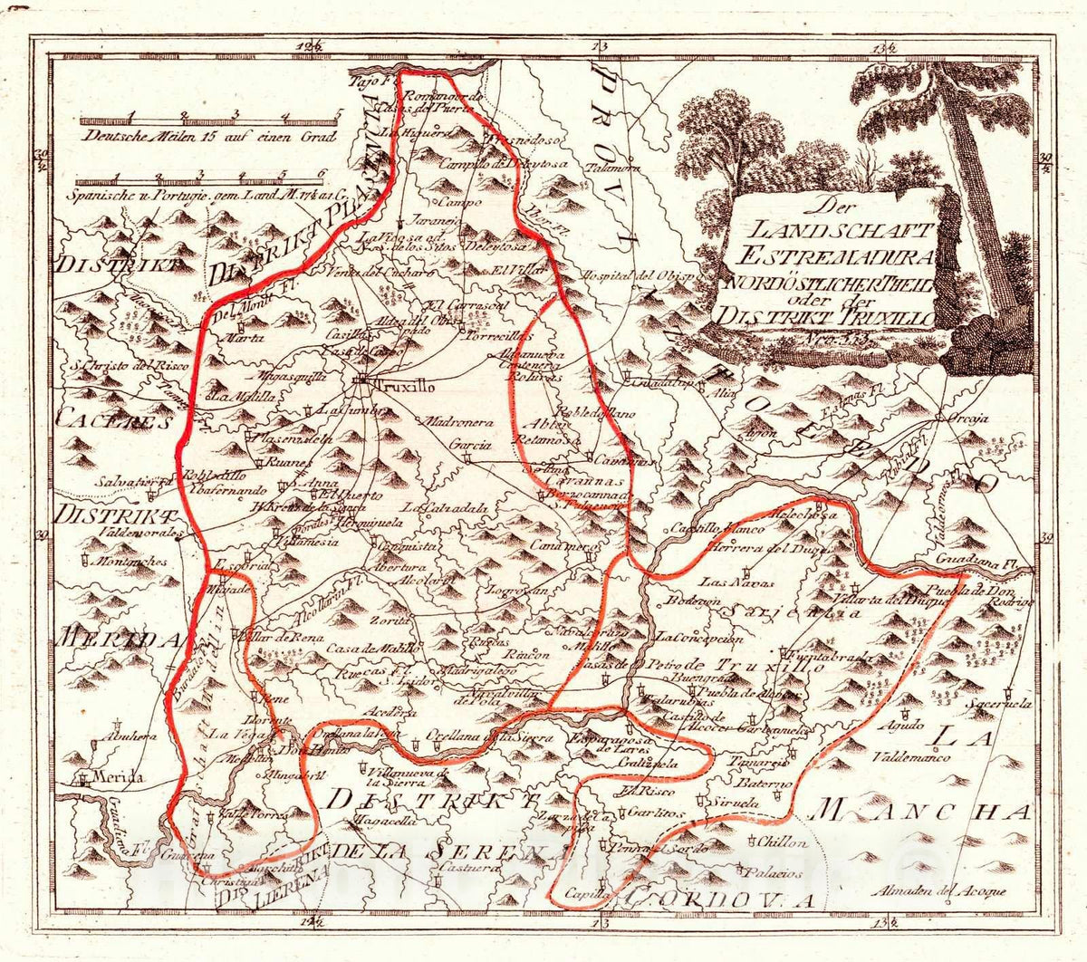 Historic Map : 1797 Der Landschaft Estremadura NOrdostlicher Theil odor der Distrikt Truxillo : Vintage Wall Art