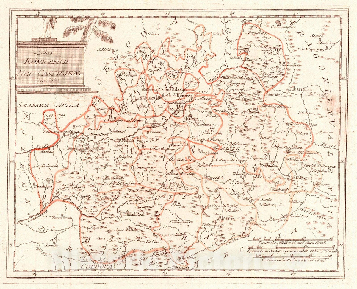 Historic Map : 1797 Das KOnigreich Neu Castilien : Vintage Wall Art