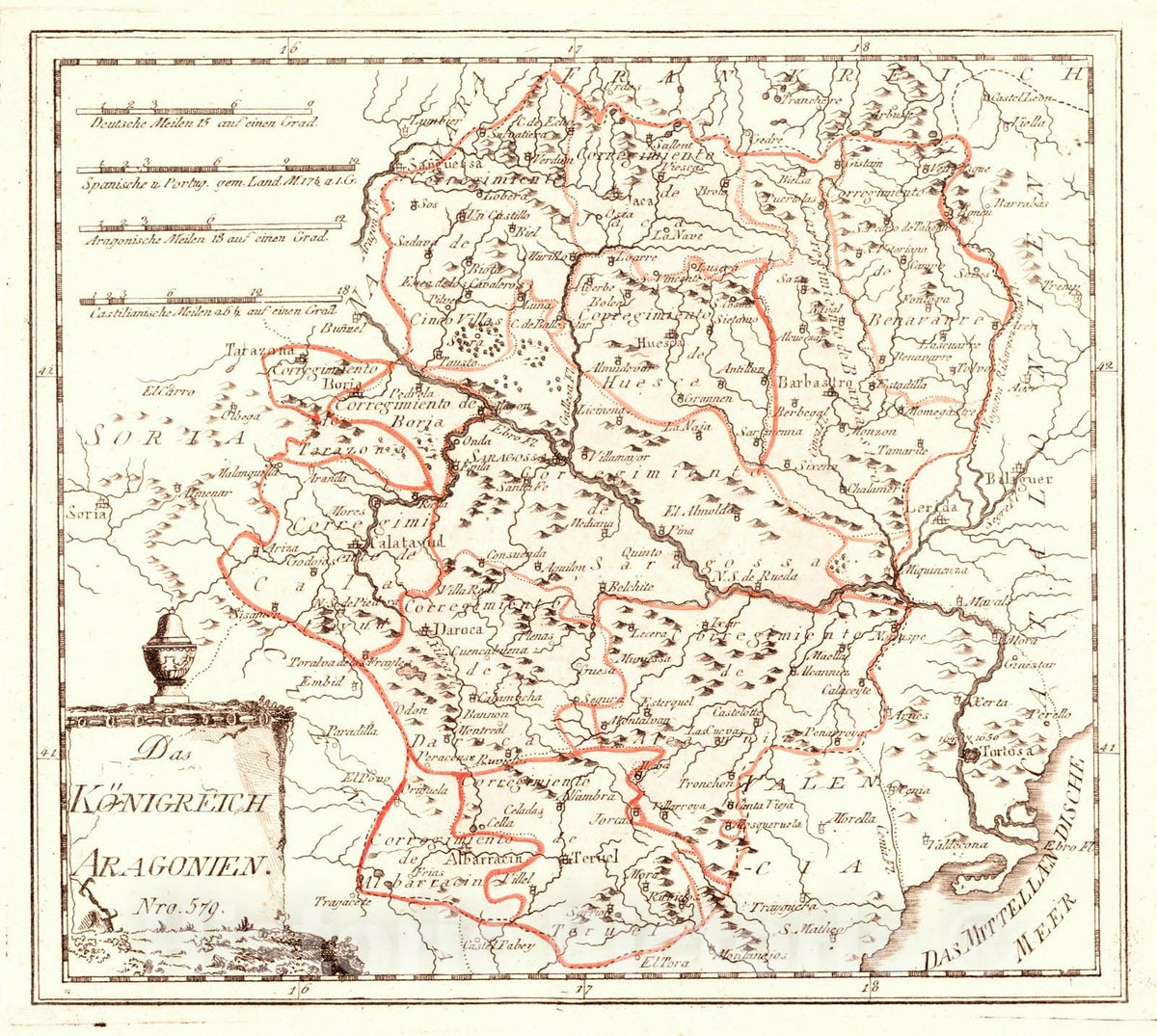 Historic Map : 1797 Das KOnigreich Aragonien : Vintage Wall Art