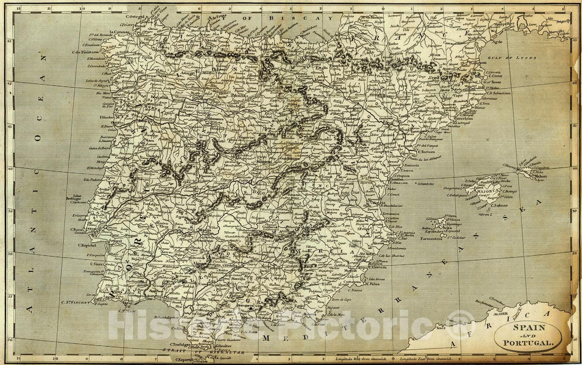 Historic Map : 1806 Spain and Portugal : Vintage Wall Art