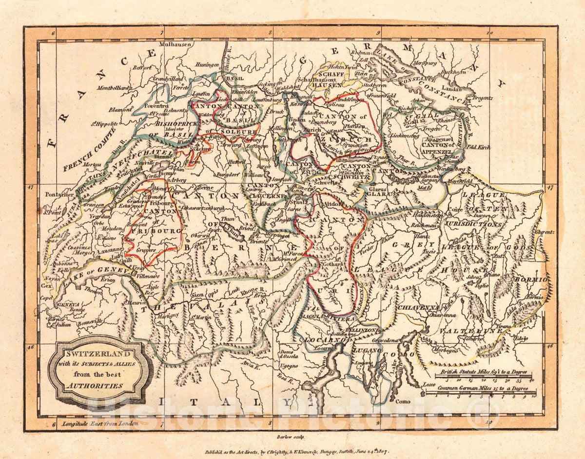 Historic Map : 1807 Switzerland, with its Subjects & Allies from the best Authorities : Vintage Wall Art