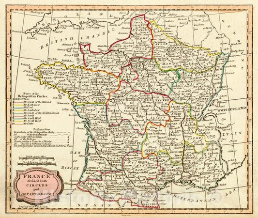 Historic Map : 1807 France Divided Into Its Circles and Departments : Vintage Wall Art