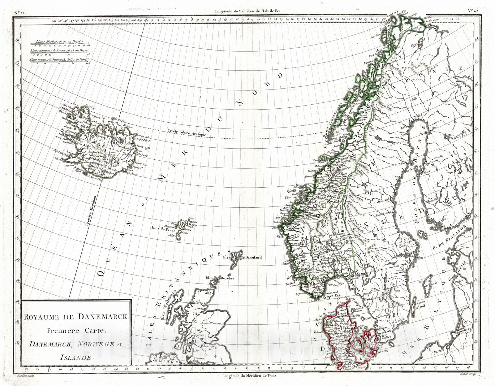 Historic Map : 1809 Royaume de Danemarck: Premiere Carte Danemarck, Norwege et island : Vintage Wall Art