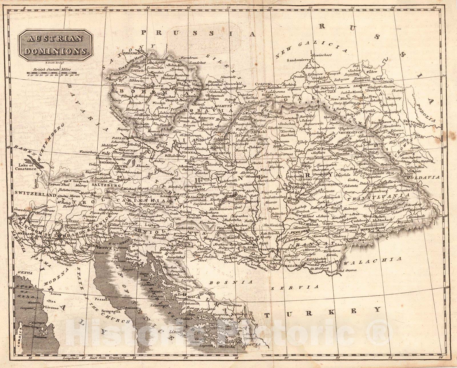 Historic Map : 1819 Austrian Dominions : Vintage Wall Art