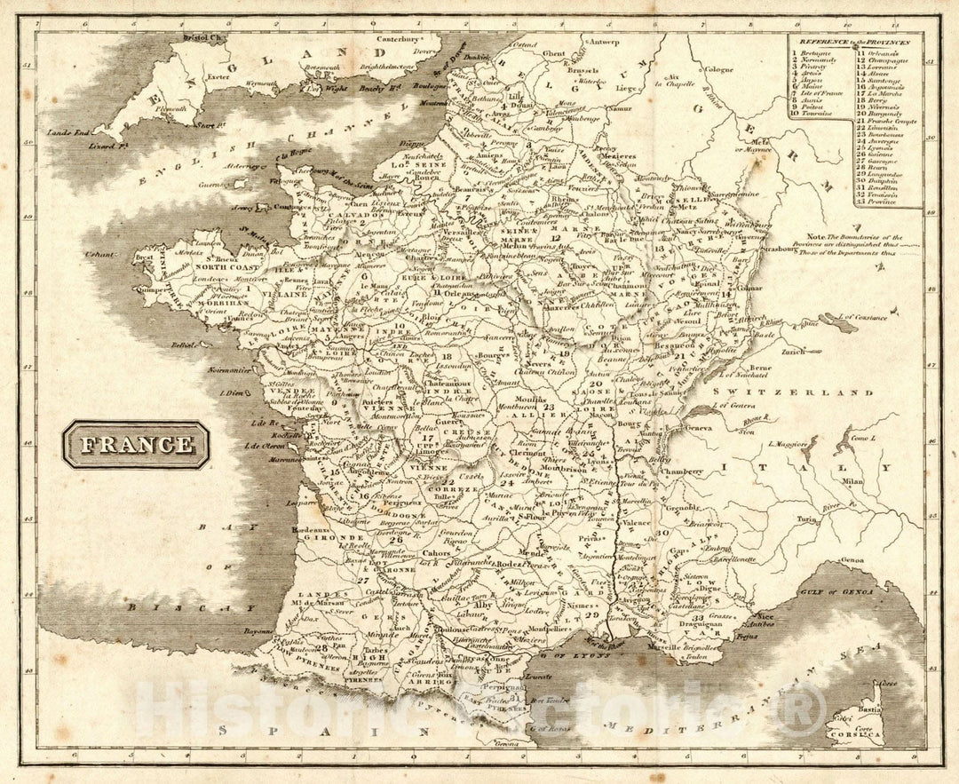 Historic Map : 1819 France : Vintage Wall Art