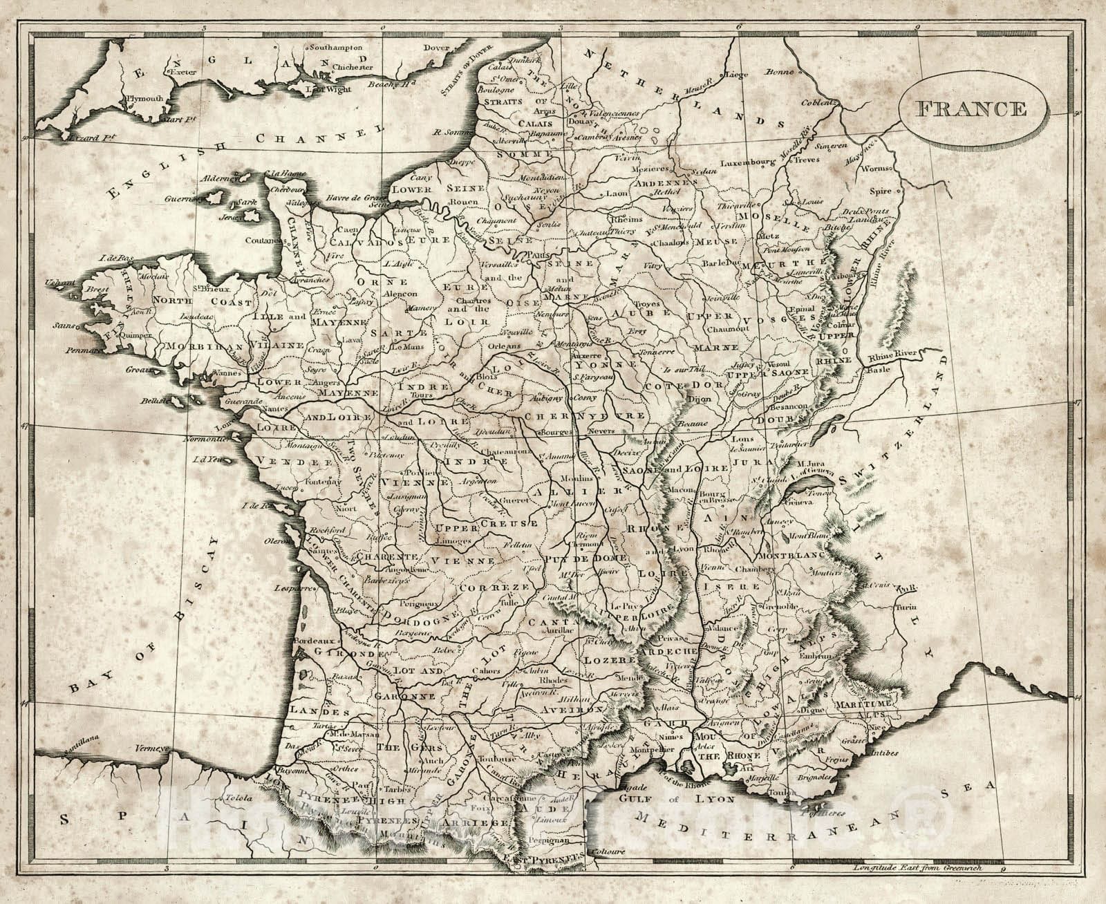 Historic Map : 1819 France : Vintage Wall Art