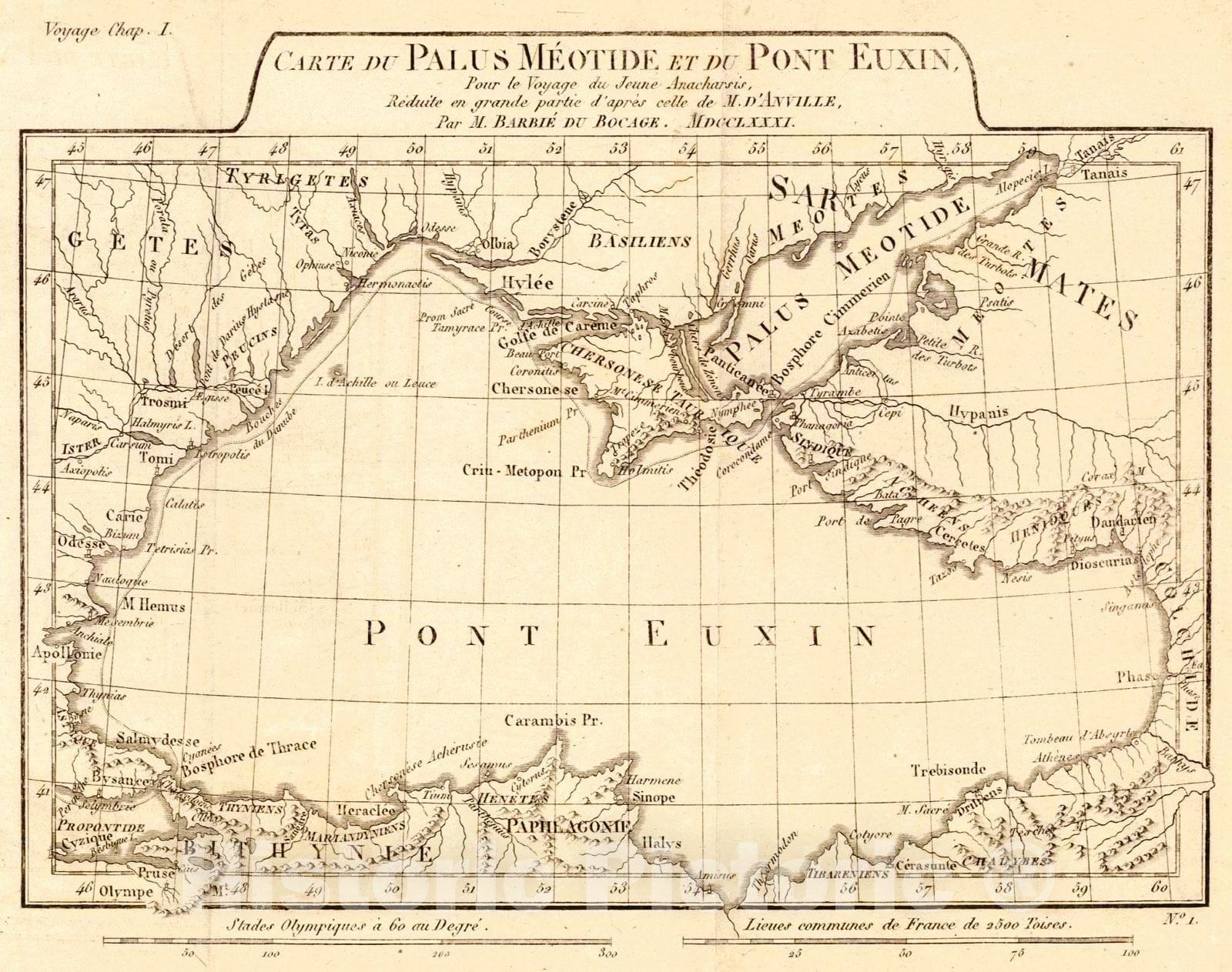 Historic Map : 1819 Cart du Palus M&eacute;otide et du Ppont Euxin, Pour le Voyage du Jeune Anacharsis, MDCCLXXXI : Vintage Wall Art