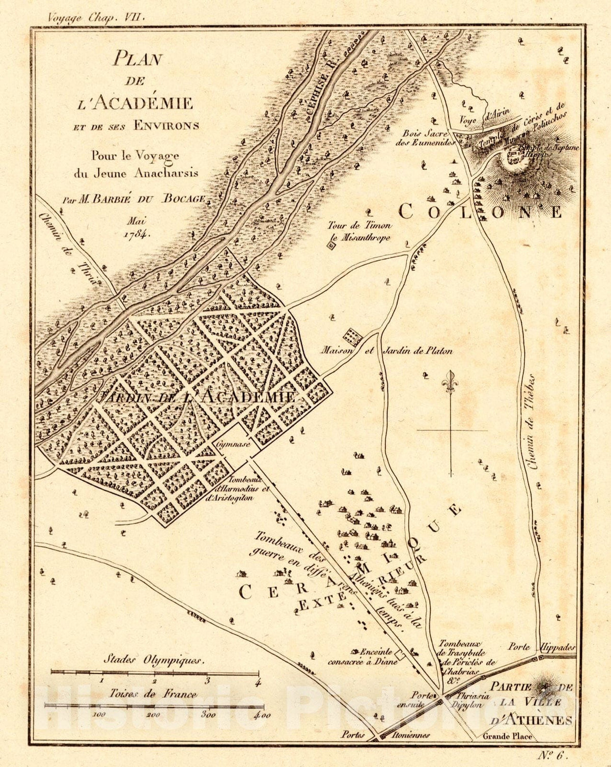 Historic Map : 1819 Plan de L'Acad&eacute;mie et de ses Environs, Pour le Voyage du Jeune Anacharsis, Mai 1784 : Vintage Wall Art
