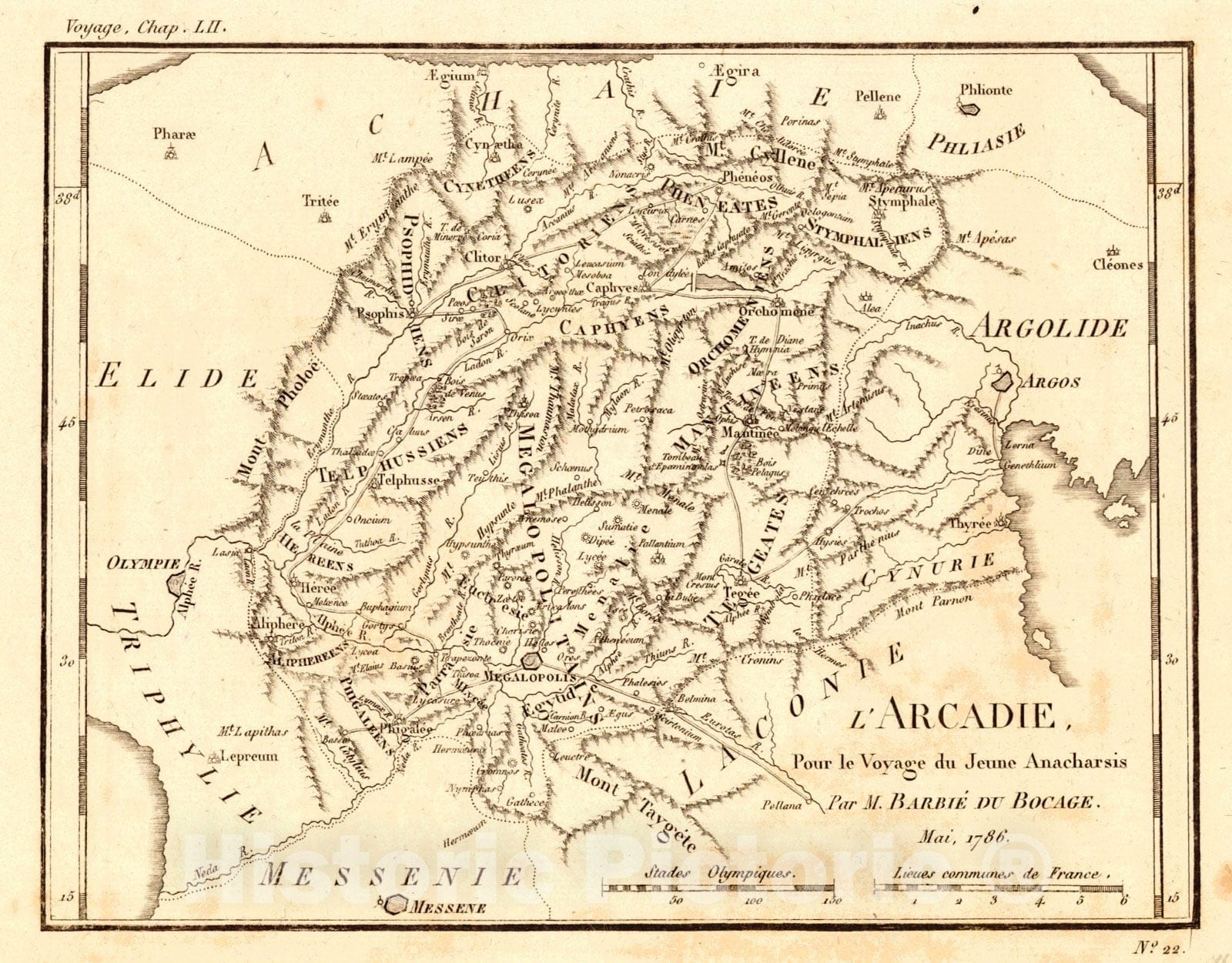 Historic Map : 1819 L'Arcadie, Pour le Voyage du Jeune Anacharsis, Mai 1780 : Vintage Wall Art