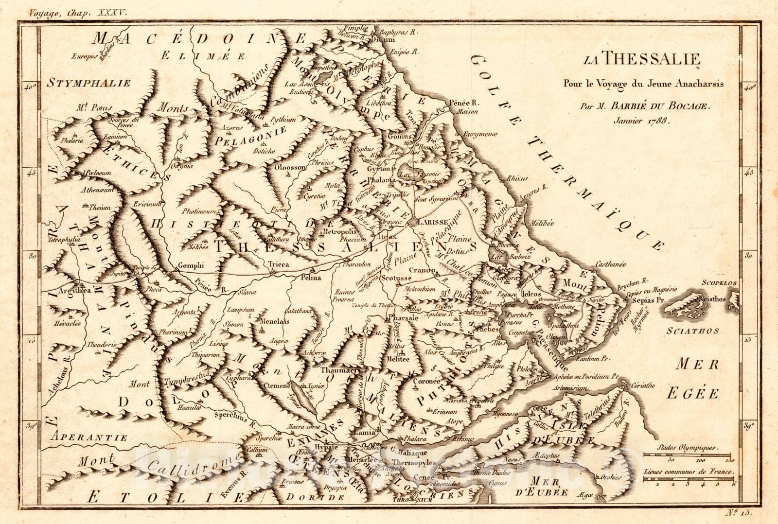 Historic Map : 1819 La Thessalie, Pour le Voyage du Jeune Anacharsis, Janvier 1788 : Vintage Wall Art